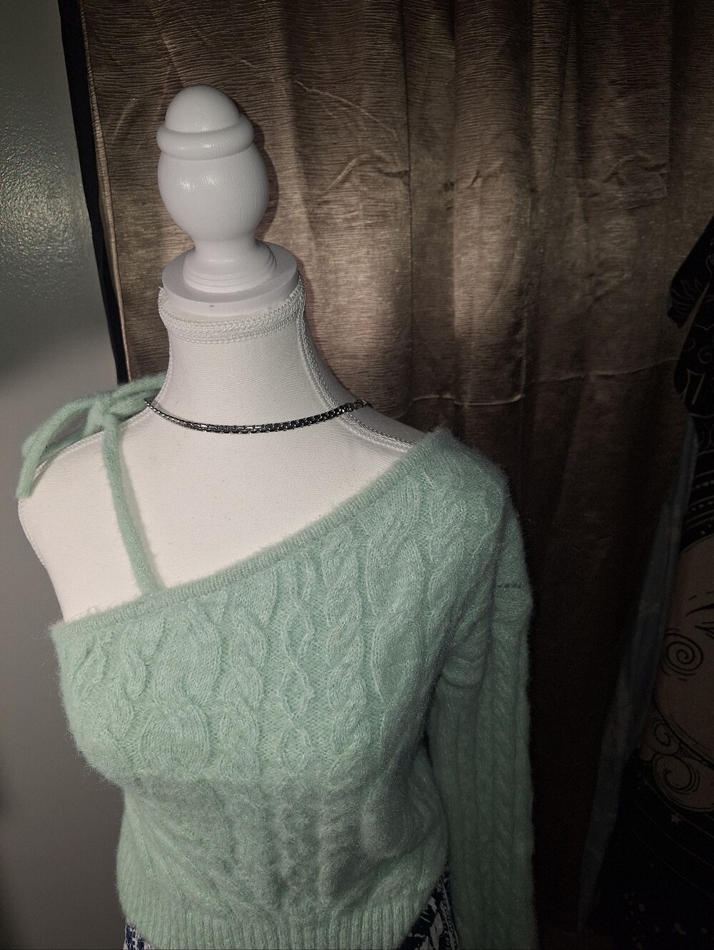 NWT wild fable Mint Green Cable Knit One-Shoulder Sweater